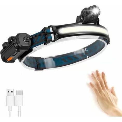 Headlamp, USB Rechargeable LED Torch, IP65 Waterproof Zoom Head Torch with Sensitive Sensor Mode for Fishing, Camping, Running, Cycling (1/5)