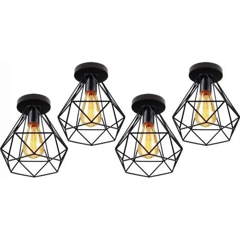 U-Do Plafonnier en Métal Noir E27 4Pcs Vintage Lampe de Plafonde éclairage Industriel pour Cuisine Couloir Salon (1/4)