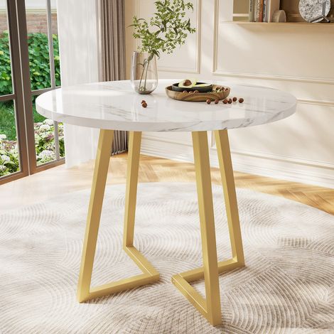 MEUBLIV Table ronde 80 cm blanc – finition marbre, piètement métallique (1/5)