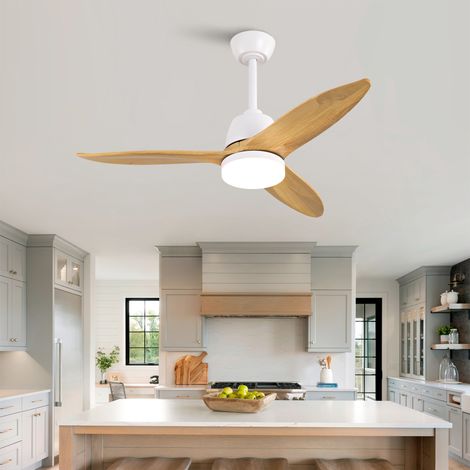Deckenventilator 42 Zoll mit dimmbarem LED-Licht, Massivholzflügeln, leisem reversiblen DC-Motor, modernes Design (1/5)