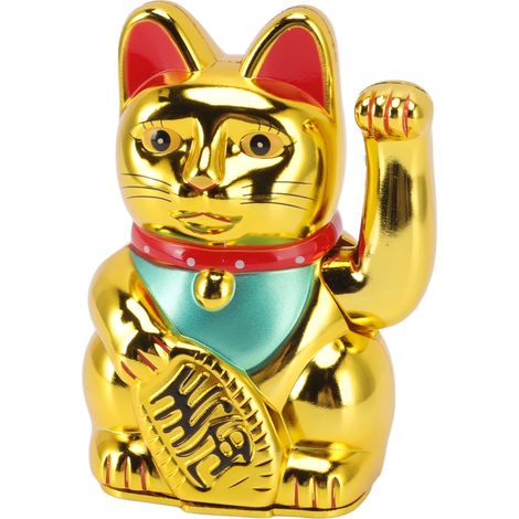 Chat porte-bonheur à piles, chat de bienvenue, chat de richesse, chat agitant la main, pour hôtels et restaurants, chat doré brillant de 12,7 cm (5 pouces), référence 0255A (1/5)