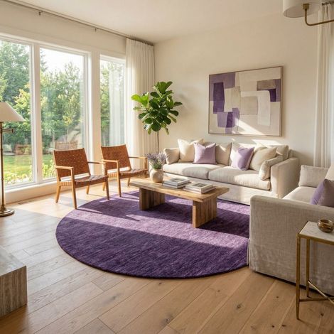 Tapis Gabbeh tissé Tapis Uni - Tapis en laine - 150x150cm, Round - 100% Laine vierge - Tissé main - Lilas