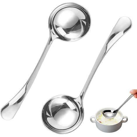 Louche à sauce argentée en acier inoxydable de 20 cm, louche à soupe, cuillère de service polyvalente, compatible lave-vaisselle, pour restaurant, cuisine, fête d'anniversaire, pour servir sauces et s (1/5)