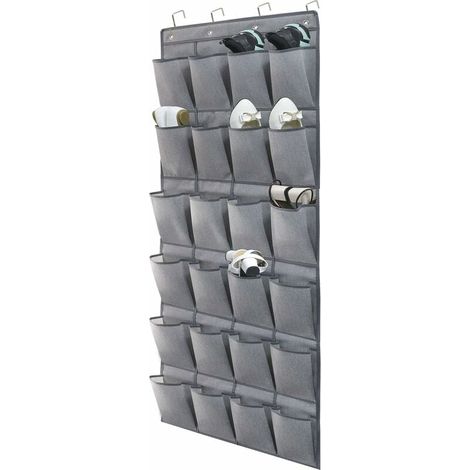 Scarpiera sopra la porta 24 tasche, portascarpe, organizer pieghevole per borsa portaoggetti per collezione di scarpe con ganci, lino grigio, (1/5)