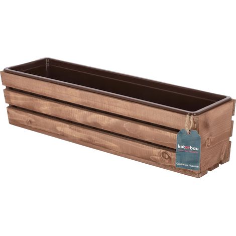 KOTARBAU® Jardiniere Extérieur - Bac à Fleurs - avec Insert Plastique - Jardiniere Rectangulaire - 60x18x15 cm - pour Terrasse - Jardin - Décoration Extérieure - Marron (1/4)
