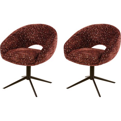 Lot de 2 fauteuils ronds pivotants en tissu doux bordeaux et bronze (1/5)
