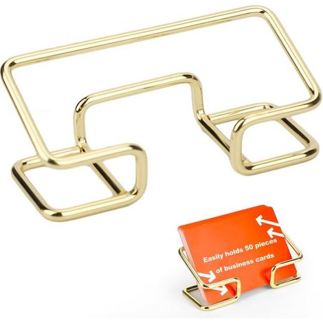 Organizador de escritorio de metal dorado para tarjetas de visita de la oficina. (1/5)