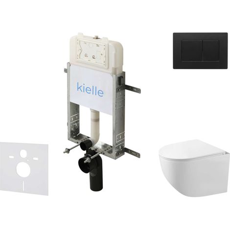 kielle Genesis New - Set bâti support, WC compact Gaia, sans rebord, abattant softclose et bouton-poussoir Gemini New III, noir mat 30528SZ90 (1/5)