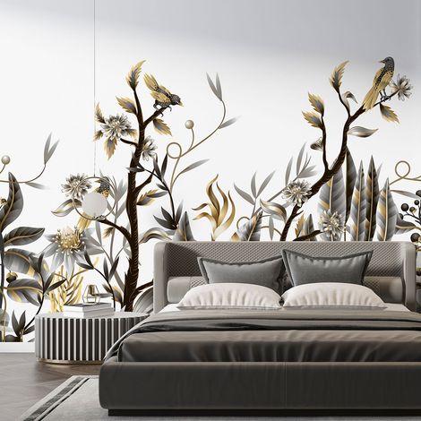 Papier peint panoramique - Fleurs Oiseaux - 130 cm x 97 cm (1/4)