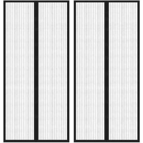 Rideaux de porte anti-insectes 2 pcs avec aimants noir 210x90cm