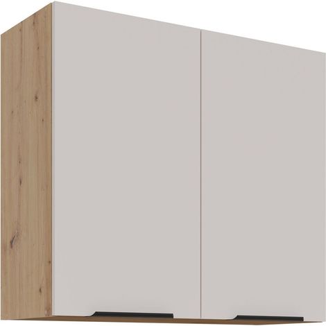 Küchen Hängeschrank 80 cm Küche SOLANO Kaschmir beige matt + Eiche Artisan matt Küchenzeile Küchenblock Küche Einbauküche (1/4)
