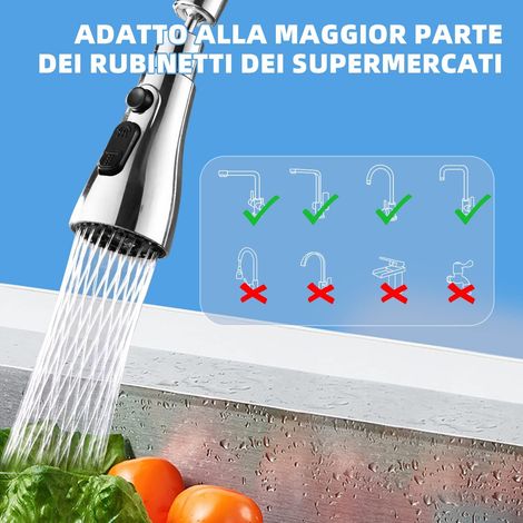 Douchette Cuisine Robinet 360 Degres, 3 Modes Embout Robinet Cuisine avec Aerateur, Mitigeur Evier Cuisine Tete de Robinet Rotative, Adaptateur Robinet Universal Orientable (chrome) (1/4)