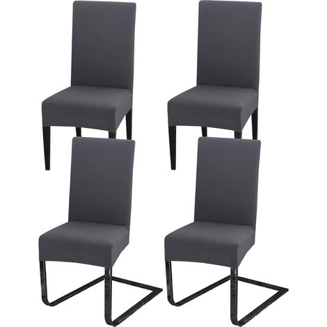 Funda Para Silla - Elástica Poliéster-Spandex 92-8 - Para Sillas De Comedor Con Respaldo Alto - 4 Unidades - Gris Antracita (1/5)