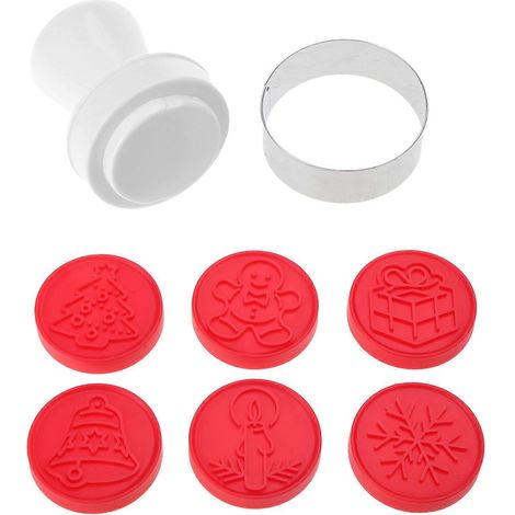 Tampons à biscuits, moules à gâteaux de lune, comprenant 6 tampons, emporte-pièces à motifs floraux, moules de décoration de gâteaux à faire soi-même, ensemble de tamponnage, rouge et vert. (1/4)