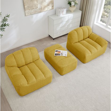 Modulares Ecksofa Gelb aus granuliertem Fleece mit Hocker und montagefreier Nutzung (1/5)