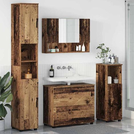 vidaXL Juego de muebles de baño con cajón 4 pcs Madera Vieja (1/5)