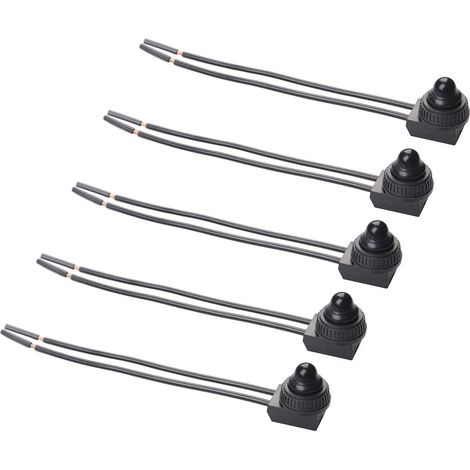5x interruptores de botón pulsador de 12 V con cable, impermeables, de encendido y apagado, interruptor de palanca de luz micro para motocicleta, automóvil, camión, barco, marino (negro) (1/5)
