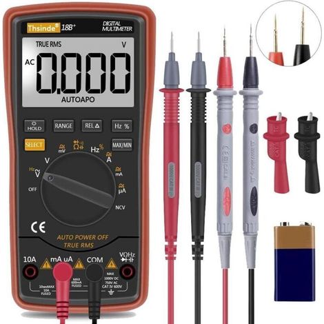 Professionelles digitales Multimeter mit hintergrundbeleuchtetem LCD-Display, Temperatur- und Kapazitätsfunktionen, integrierter Krokodilklemme und automatischer Bereichswahl
