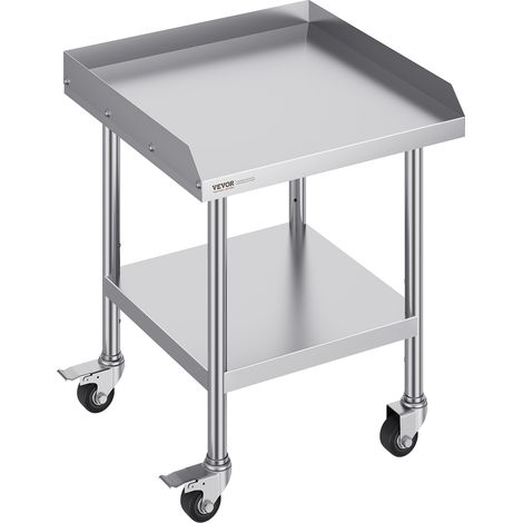 VEVOR Mesa de Trabajo de Acero Inoxidable Mesa de Trabajo Comercial para Preparación de Alimentos con 4 Ruedas Salpicadero de 3 Lados Mesa de Trabajo 610x610x762 mm Mesa de Trabajo para Restaurante