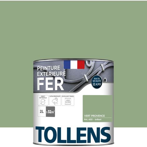 Tollens – Peinture fer extérieure antirouille 2 en 1 – Ultra résistante – Séchage rapide – Brillant – Vert Provence – 2L pour 32m2