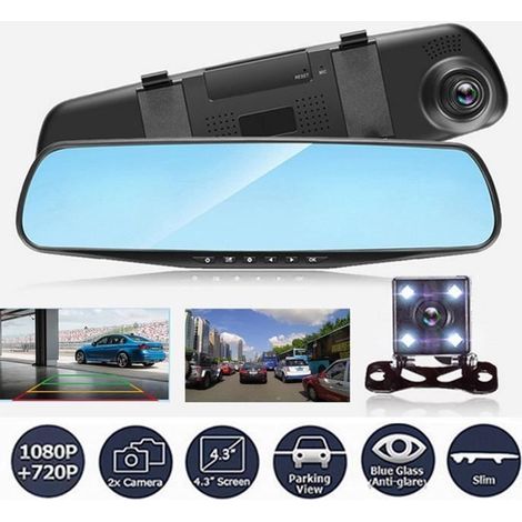 4.3” HD 1080P Vue double objectif Rétroviseur intérieur voiture DVR Dash Cam caméra Recorder (1/3)