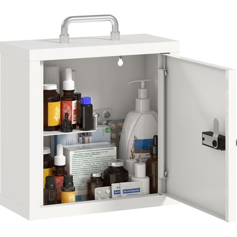 Armoire pharmacie murale code verrouillage 2 niveaux inox premier secours blanc (1/4)