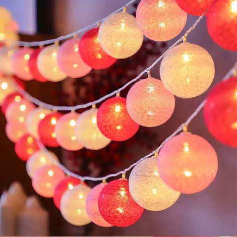 LED-Lichterkette mit Baumwollkugeln, 6 m, 40 LEDs, USB – Dekoration für Außenbereich, Camping, Kinderzelt, Hochzeit, Party und Geburtstag (Herz-Modell)-lsw