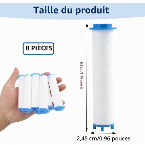 8 Pièces Filtre de Douche en Coton PP Haute Densité, Filtres Pommeau de Douche, Compatible Douchette Remplaçable 95 mm, Anti-calcaire et Déchlorant, Purificateur pour Impuretés et Métaux Lourds (1/5)