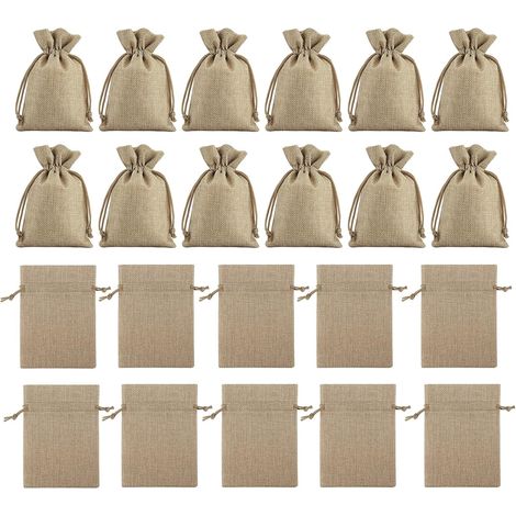 Paquet de 50 sacs en coton avec cordon, sacs en jute de 9 x 7 cm avec cordon, petits sacs, sacs en jute, petits sacs en tissu pour souvenirs, artisanat, Halloween, Noël (1/5)