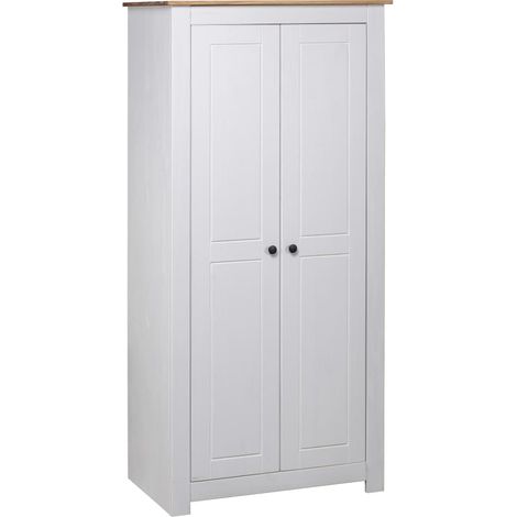 Vidaxl – Garde-robe blanche 80x50x171,5 cm – Bois de pin massif – 2 compartiments avec tringle de penderie – Solution de rangement pour petites chambres