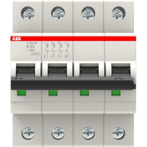 Disjoncteur S204M 4P 63A Courbe D Raccordement à vis - 15KA (4Modules) 2CDS274001R0631 ABB 354469