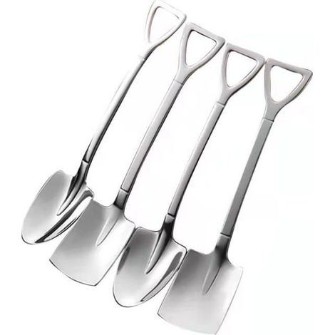 Cuillère pointue en forme de pelle en acier inoxydable, cuillère à café, thé, sucre, cuillère à mélanger, gâteau, Dessert,4 pièces (1/5)