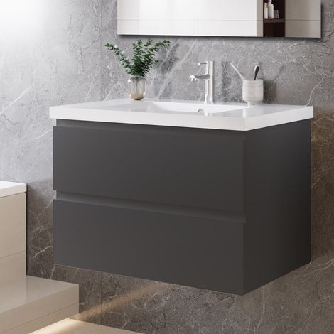 AICA 800mm Bathroom Vanity Units Basin Sink Wall Hung Matt Grey (1/4)