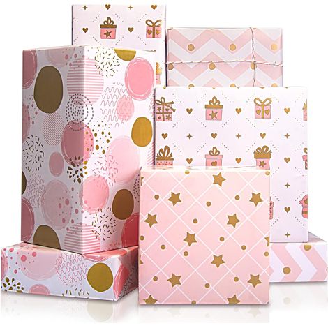 Rosa Geschenkpapier, Geschenkpapier für Geburtstage, Geschenkpapier für Kinder und Mädchen, Geschenkpapier für Geburtstage, Feiertage, Hochzeiten, Weihnachten, Geburtsgeschenke (4 Blatt, 70 x 50 cm) (1/5)