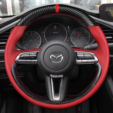 (9-)Housse de volant sur mesure, parfaitement adaptée aux Mazda 3 Axela 2019-2021, CX-30 et MX-30 2020-2021. Accessoires intérieurs automobiles. (1/5)