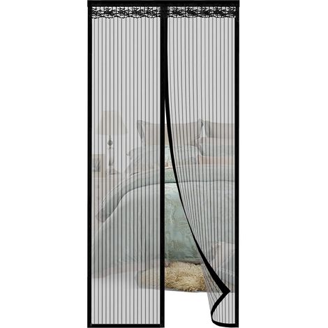 Moustiquaire magnétique auto-amorçante 100 x 210 cm, maille ultra fine, rayures noires, anti-mouches et insectes, convient pour couloir, porte-fenêtre, bande adhésive, aucun perçage requis (1/5)