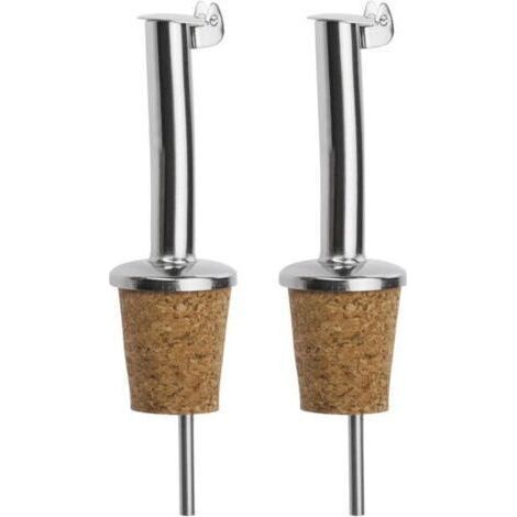 Pourers for Spirits/Oil/Vinegar for Bottles, with Flap, with Air Tube, Metal/Stainless Steel, Cork Stopper, Standard Stainless Steel, Silver, 45502280 (1/4)