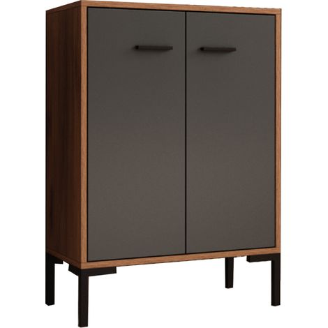 Aparador pequeño 2 puertas  Armario multiuso  Mueble auxiliar  60x84x30cm  Modelo Lander L15  Color Nogal Ambar y Gris