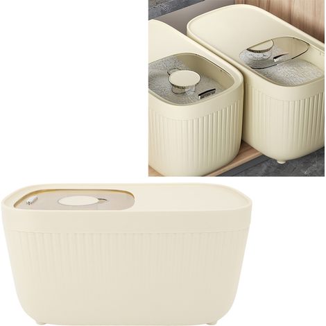 Boîte à riz domestique, étanche aux insectes et à l'humidité, graduée et hermétique, pour le stockage des céréales, de la farine, des céréales mélangées, blanc crème, grand format, étiquette en anglai (1/5)