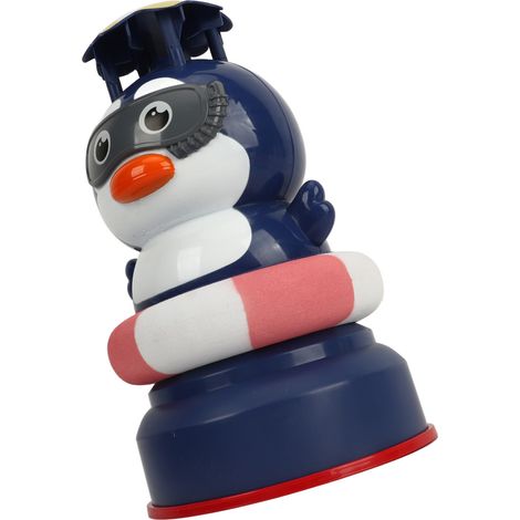 Pinguinförmige Rasensprengerrakete für den Außenbereich mit fliegendem und rotierendem Wasserstrahl, Hebe-Sprinklerspielzeug, europäischem Stecker und Pinguinbasis (1/5)