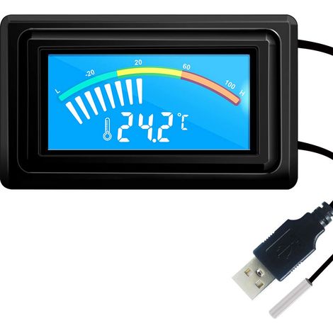 Thermomètre d'affichage à pointeur Numérique USB, DC 4V-25V LCD Jauge de Température avec NTC Sonde étanche, Celsius/Fahrenheit -50℃110℃ pour PC Ordinateur Voiture Moto Aquarium (1/5)