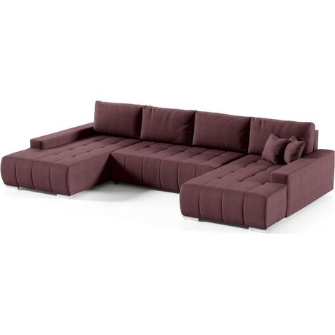 Wohnlandschaft Sofa mit Schlaffunktion VOGAR Stoff Aulla Dunkelviolett (1/4)