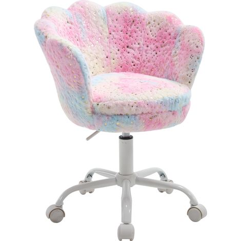 Kids Desk Chair in Faux Fur Swivel Task Chair with Petal Backrest Children Study Chair Height Adjustable for Girls Boys, Fur Pink, Wahson