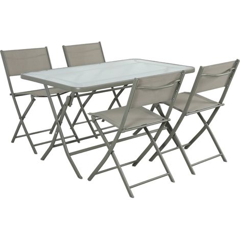 sweeek - Klappbarer Gartentisch aus Stahl + 4 Stühle