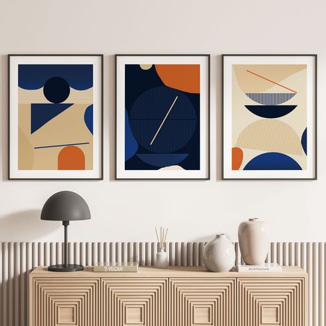 Lot de 3 Affiches / Posters Triptyque - Formes Géométriques - 3 Affiches - 70x100 cm (Cadres non fournis) - Photo pleine page (1/5)
