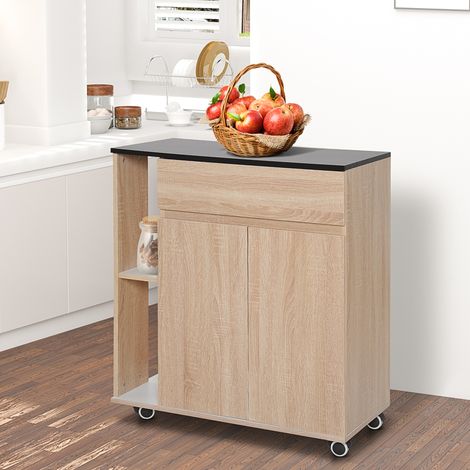 Chariot cuisine bois avec tiroir - fonctionnel - rangement polyvalent - 78×39,5×88,5 cm - placard et étagères réglables - noir chêne