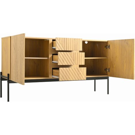 Credenza con 2 ante e 3 cassetti, gambe in metallo, 140x40x75 cm, colore naturale (1/5)