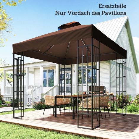 Telo di ricambio per gazebo 3 x 3 m, telo di ricambio per gazebo con fori di drenaggio, UPF30+, protezione solare, caffè