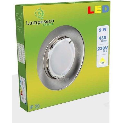 Lot de 2 Spot Led Encastrable Complete Alu Brossé Lumière Blanc Chaud 5W eq.50W ref.763 (1/4)