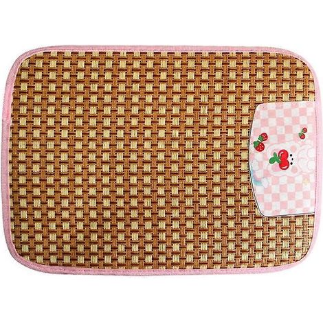 Tapis rafraîchissant pour chats et chiens, natte estivale naturelle et respirante en rotin tressé, taille S, rose. Idéal pour sieste, repos et sommeil de votre animal. (1/4)